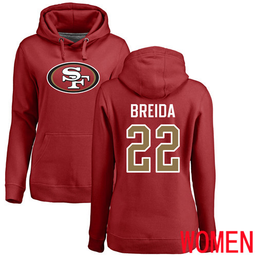 San Francisco 49ers Red Women Matt Breida Name and Number Logo 22 Pullover NFL Hoodie Sweatshirts